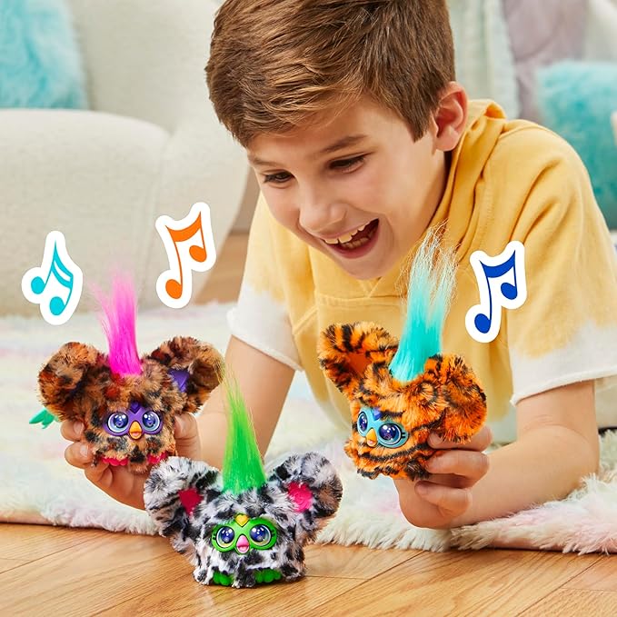 Furby Furblets Chee-Chee Mini Friend, Electronic Plush Toys for Girls & Boys, Cheetah Print, Speaks Furbish & Plays Music, Series 5, Back to School Gifts, Ages 6+