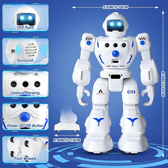 Robot Toys for Kids, Programmable Remote Control Robot with Walking, Sliding, Singing and Dancing, RC Gesture Sensing Control Smart Robots for Age 3-12 3-5 Kids Christmas Birthday