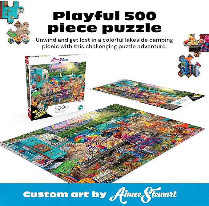 Buffalo Games - Aimee Stewart - Family Campsite - Look Closer - 500 Piece Jigsaw Puzzle for Adults with 10 Hidden Images - Challenging Puzzle for Game Nights - Finished Size 21.25 x 15.00