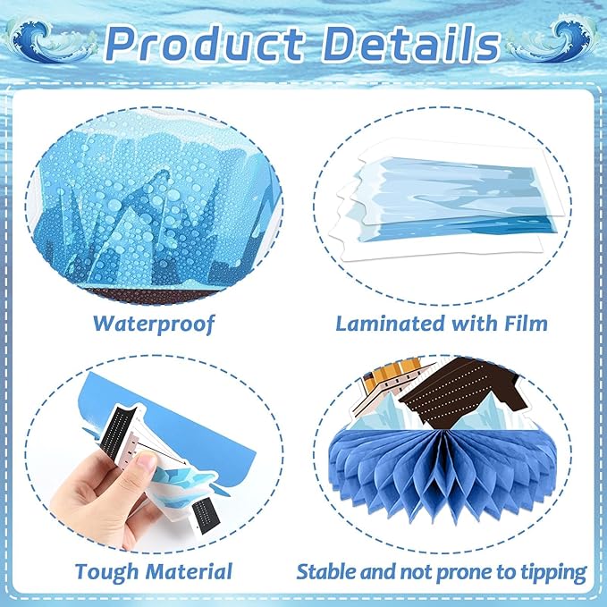 12Pcs Nautical Party Supplies Cruise Ship Birthday Honeycomb Centerpieces for Ocean Party Decorations Ship Theme Table Honeycomb for Ocean Cruise Liner Nautical Winter Birthday Party Favors
