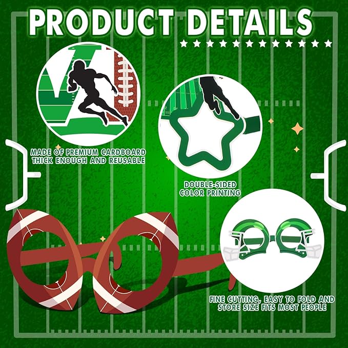 32 Pcs Football Party Decorations Touchdown Paper Glasses Frame It's Game TIME Photo Booth Props Eyeglasses for Sports Football Theme Birthday Baby Shower Favors Supplies