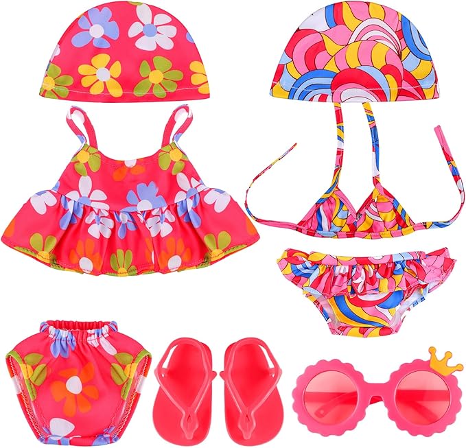 Kajaia 8 Pcs Doll Clothes 18 Inch Doll Clothes and Accessories Dress Flip Flops Hat Outfit Swimsuit Accessories for 18 Inch(Lovely)