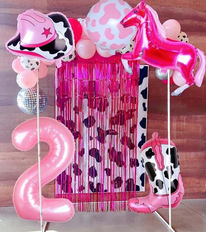 Cowgirl Balloons Pink Girl 2nd Rodeo Birthday Party Decorations, Disco Girl Western Balloons Farm Theme Moo Moo Im Two Birthday Party Décor Supplies Favors Foil Mylar 32 Inch Pink 2 Balloon