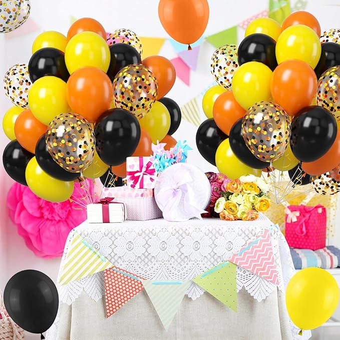 Construction Balloons, 50Pcs 12Inches Orange Black Yellow Balloon, Truck Theme Latex Party Balloons for Construction Birthday Excavator Party Transportation Decorations