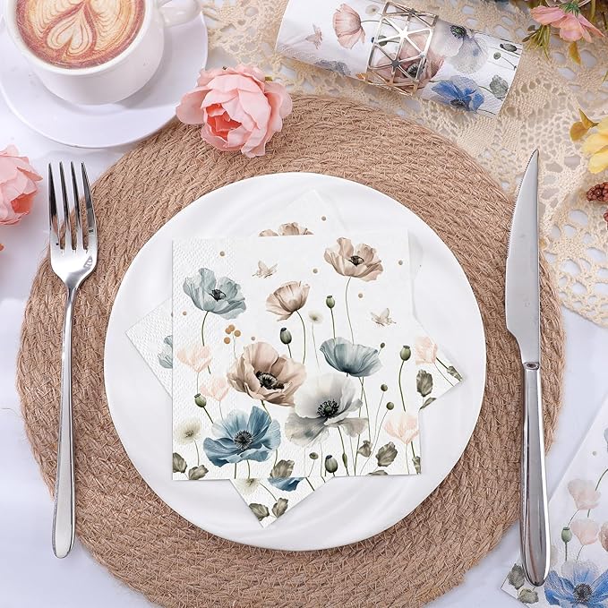 100 Pcs Floral Paper Napkins,Watercolor Boho Floral Napkins Disposable Cocktail Napkins Decorative Beverage Napkin for Wedding, Bridal Shower, Birthday