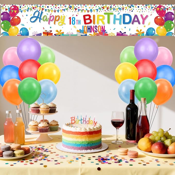 Coloful Birthday Decorations Banner with Personalized Letter Stickers and Balloons DIY White Happy Birthday Yard Banner Custom Bday Sign for Men Women Bday Party Supplies Outdoor