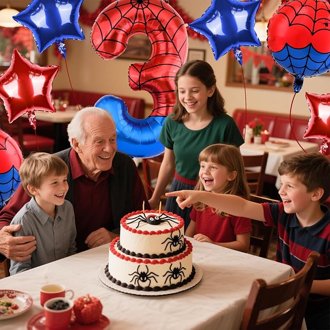 40 Inch Spider Theme Number Balloon, Number Block Foil Number 3 Balloons Large Big Numbers Helium Balloon for Girls Boys 3th Birthday Theme Party Decorations (Number 3)