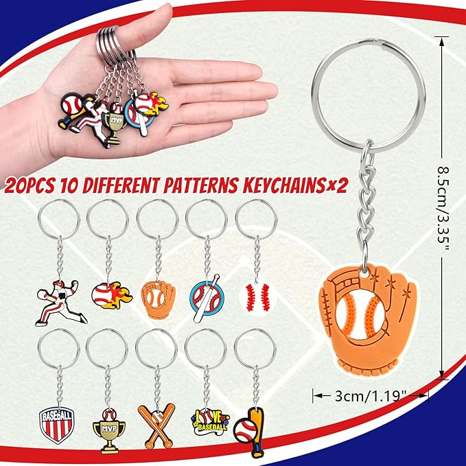 110 Pcs Baseball Party Favors, Drawstring Bags Baseball Goodie Bags with Keychains Silicone Bracelets Stickers Gift Bags for Baseball Themed Birthday Party Favors Supplies