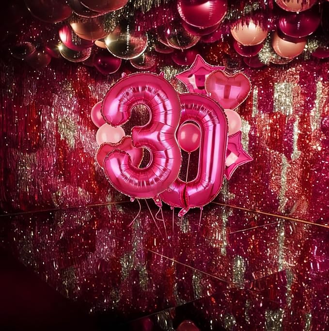 40 Inch Number Balloons Hot Pink 30 Large Number Balloon Anniversary Event Celebration Bachelorette Cowgirl Let's Go Girls Pink Themed 30st Birthday Party Decor Supplies 10 Pcs