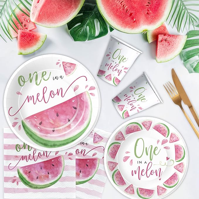 APOWBLS One In A Melon Party Decorations Tableware, Watermelon Party Supplies For 1st Birthday, Plate, Napkin, Tablecloth, Fork, Watermelon First Birthday Plates & Napkins Party Decorations | Serve 24
