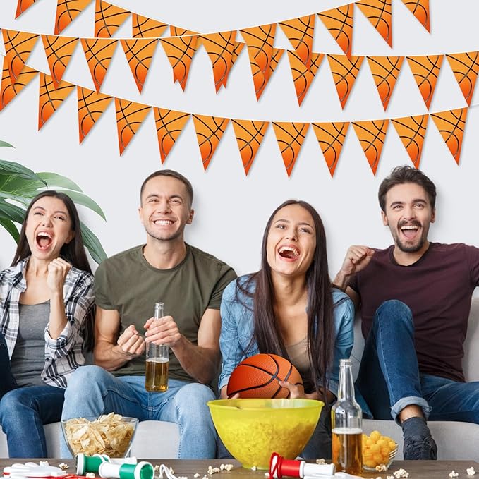 Faccito 5 Pack Basketball Banners Party Decorations Sports Championship Pennants Hanging Decor Themed Triangle Flags Athletics Game Garland for Birthday Party Supplies (Orange)