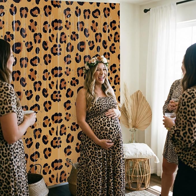2 Pcs Leopard Print Party Decorations 3.3 x 6.6 ft Cheetah Print Foil Fringe Curtains Leopard Fringe Backdrop Tinsel Streamers Photo Booth Props for Animal Birthday Party Decorations
