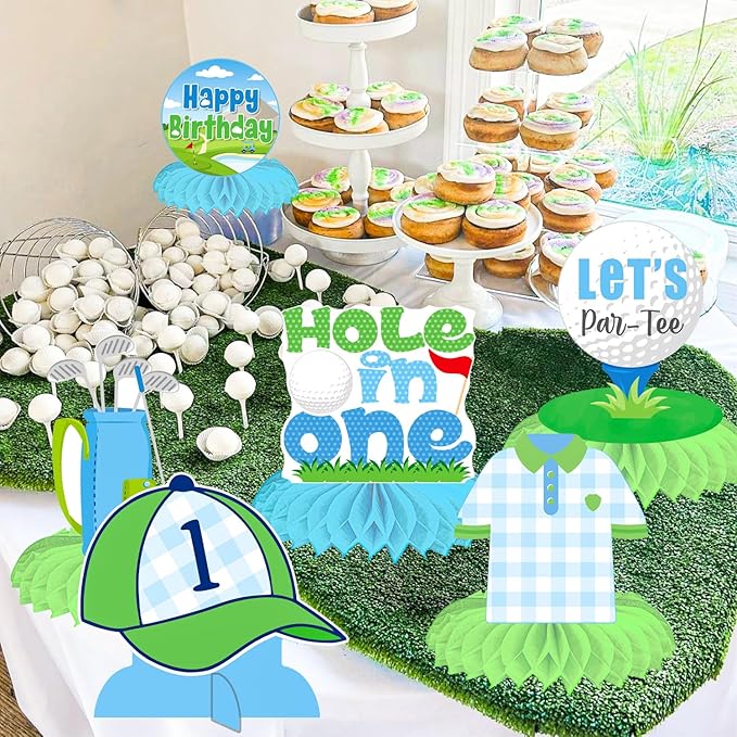Golf Hole in One Birthday Honeycomb Centerpieces 12PCS Golf 1st Birthday Decorations Golf Themed Party Table Centerpieces Golf First Birthday Party Supplies for 1 Year Old Boys Baby Shower Decor