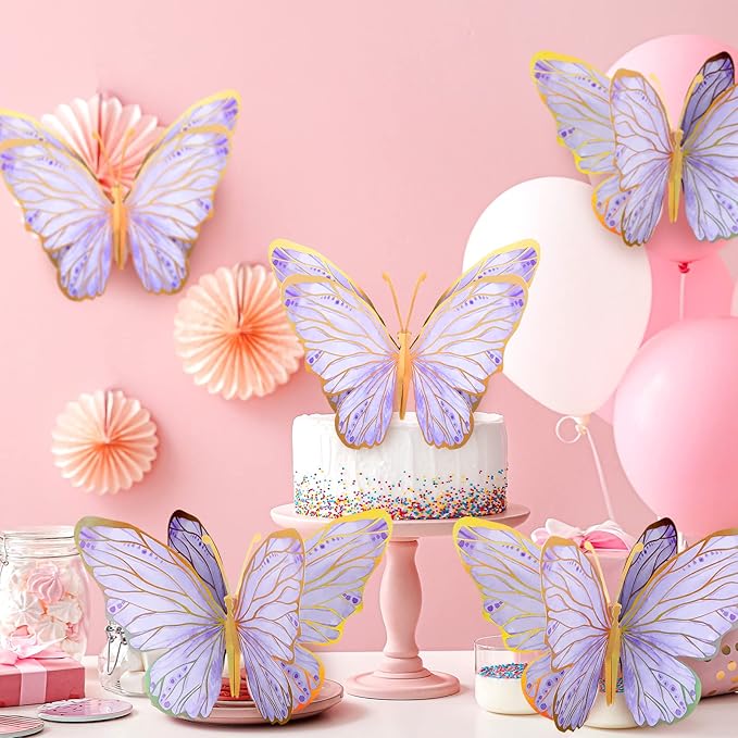 Geyee 10 Pcs Large Butterfly Centerpieces for Tables Butterfly Party Decorations 3D Paper Table Toppers Centerpieces Wall Decor for Birthday Baby Shower Wedding Party Supplies(Purple)