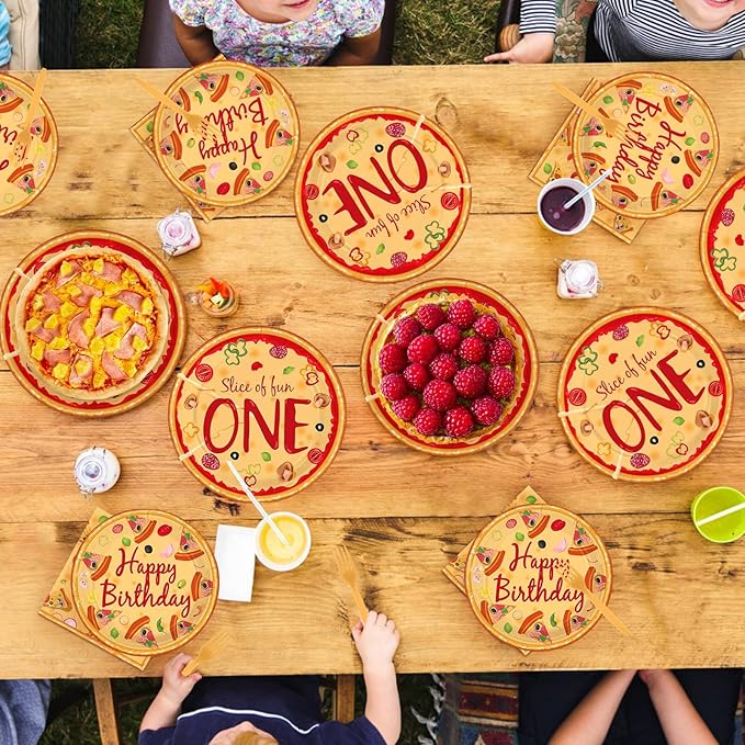 96Pcs Pizza One Birthday Party Decorations Pizza 1st Birthday Party Plates and Napkins Tableware Sets for Kids Baby Shower One Year Old Carnival Italy Night Holiday Party Favors Supplies Serves 24