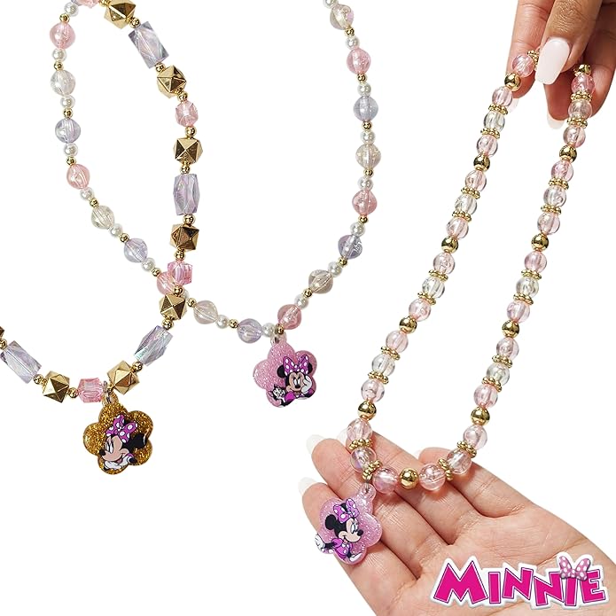 LUV HER Disney Minnie Girls Jewelry Set - Dress up Toy Jewelry Box Sets with Bead Necklace, Bead Bracelet and Ring - Play Accessories - Ages 3+