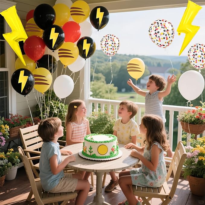 Red Black Yellow Balloon 39Pcs 12 Inch，Lightning Print Balloons for Cartoon Themed Birthday Party Decorations Boys Girls Gatherings Party Supplies