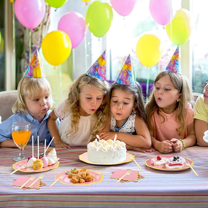 192 Pcs Pink Gold Plates Party Supplies Severs, Guests Disposable Party Decorations, 7'' and 9'' Scalloped Paper Plates, Cocktail Napkins Plastic Forks for Birthday Wedding
