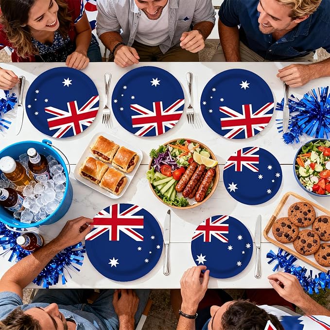 96Pcs Australian Flag Party Supplies Australia Birthday Plates and Napkins Australian National Flags Tableware Set for School Sports Events Patriotic Festival Birthday Party Decor，Serves 24