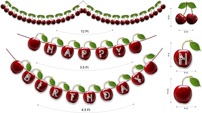Cherry Theme Birthday Party Supplies – Sweet Fruit Inspired Party Decoration Set for Birthday Celebrations, Decorative Table Styling Items for Themed Events, Dessert Table Setup.
