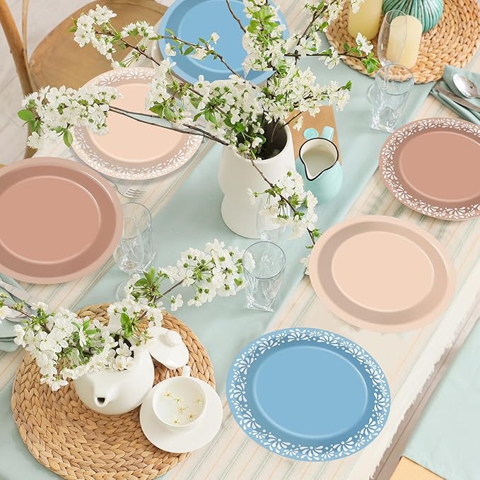60Pcs Blue Platos De Barro Party Plate Mexican Baby Shower Party Decorations De Barro Mexicanos Paper Plate Mexican Fiesta Boho Tableware Set for Mexico Wedding Gender Reveal Birthday Parties Supply