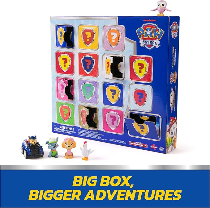 Paw Patrol Rewards Box Gift Pack, 8 Mini Figures, 2 Animal Figures, 4 Sticker Sheets & 1 Pup Squad Racer, Kids Toys for Boys & Girls Ages 3 and Up