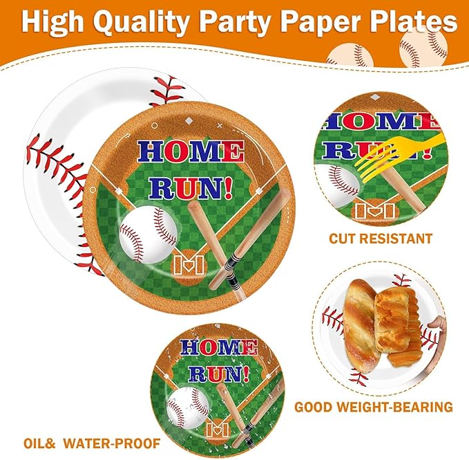 CHUNNIN 50 Pcs Baseball Party Paper Plates for Baseball Birthday Party Decoration 7 In Sport Themed Birthday Parties Plates Ball Themed Disposable Dessert Plate for Sport Theme Parties Supplies