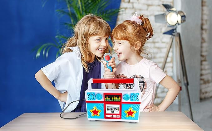 Mother Goose Club Sing Along Boom Box Speaker with Microphone for Fans of Mother Goose Club Toys, Kids Karaoke Machine with Built in Music and Flashing Lights