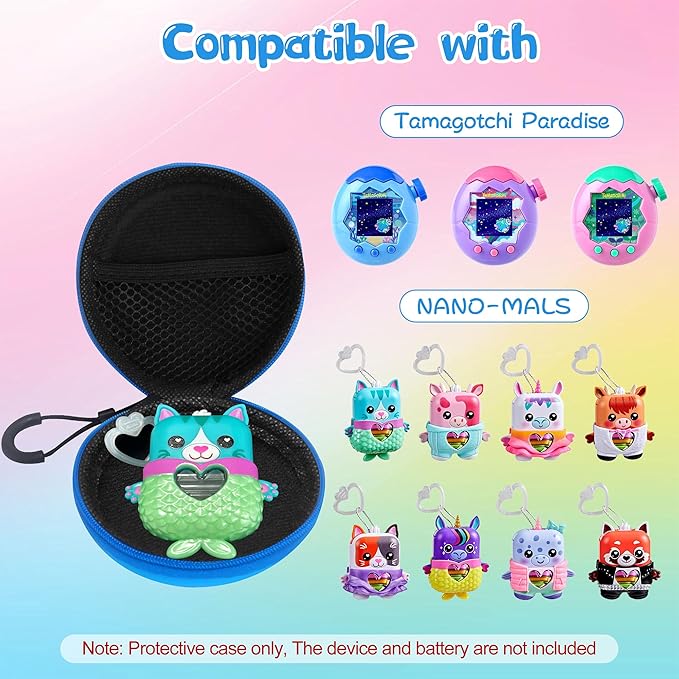 Carrying Case for Tamagotchi Paradise/Nano-MALS, Hard EVA Portable Storage Protector Cover with Lanyard & Carabiner for Kids, Case Only (Blue)