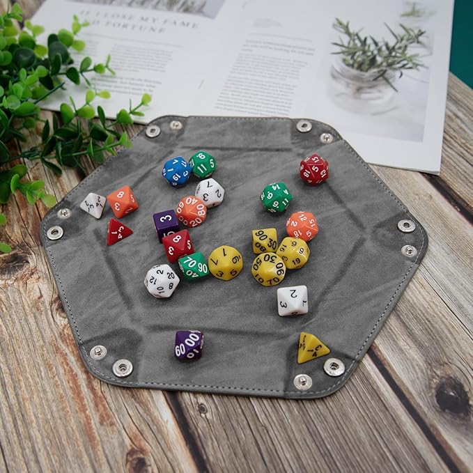 SIQUK 6 Pieces Dice Tray Hexagon Dice Rolling Holder Folding PU Leather Dice Trays for Dice Games Like RPG, DND and Other Table Games(Violet, Black, Cyan, Blue, Gray, Dark Green)