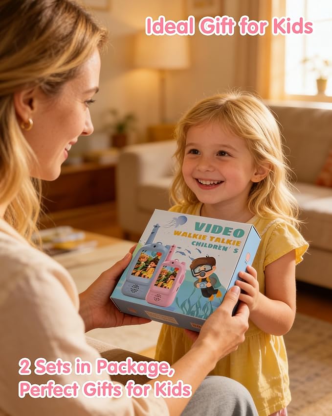 Video Walkie Talkies for Kids, 2 Pack Rechargeable Long Range Video Intercom Kids Walkies Talkies with Camera, Indoor Outdoor Toys for Family Games, Outside, Camping, Hiking for Boys Girls Ages 3-12