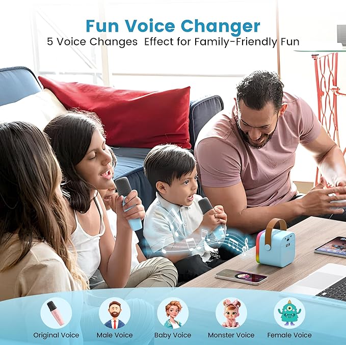 Mini Karaoke Machine for Kids,Portable Bluetooth Speaker with 2 Wireless Microphones,Toddler Music Player Toys,Easter Birthday Gifts for 3,4,5,6,7,8,9,10,11,12+Years Old Girls Boys
