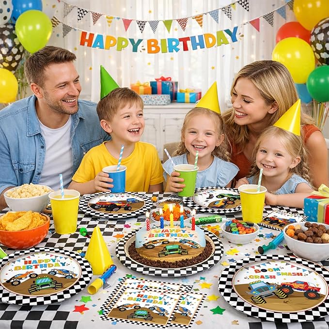 40 Pcs Truck Plates and Napkins Tableware Sets for Truck Party Decorations, Race Car Birthday Decorations Which Can Serve 20