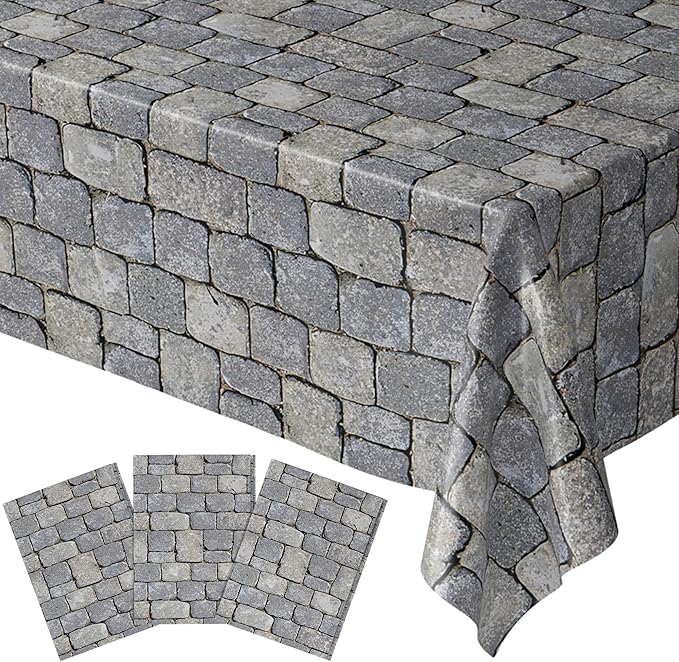 Stone Wall Table Covers (Pack of 3) - 54"x108" XL - Medieval Party Decorations, Knight Themed Party Supplies, Castle Parties, Cobblestone, Stone Scene Setter, Knight Birthday Decorations