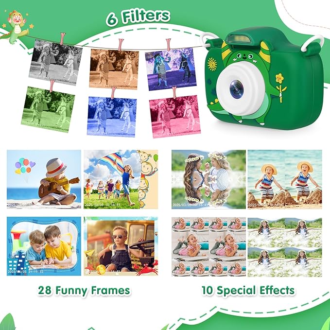Kids Camera with Flashlight & 2.4in Screen, 1080P Dual Lens Toddler Camera - Christmas Birthday Gift for 3-12 Year Old Girls Boys, Kids Digital Camera with 32GB Card & Shockproof Case