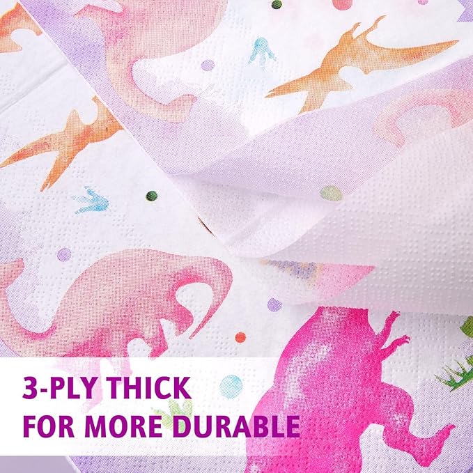 WERNNSAI 100 PCS Dinosaur Plates and Napkins - Dinosaur Birthday Party Supplies Dino Paper Plates Napkins Disposable Dino Them Party Decorations for Girls Kids Birthday Baby Shower Serves 50 Guests