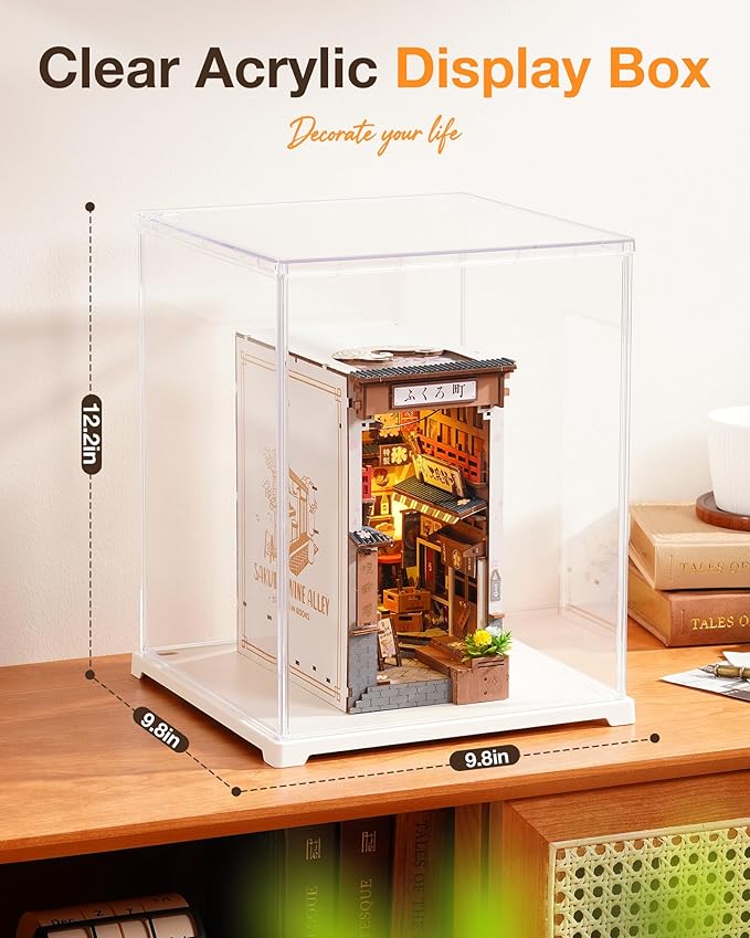 Rolife Dust Cover for DIY Miniature House, 9.8 x 9.8 x 12.2 Inches Clear Acrylic Display Case for Rolife Book Nook Kits, Transparent Protective Showcase for Collectibles & Action Figures