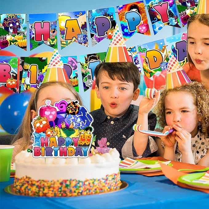 Blox Fruits Party Supplies,Blox Fruits Game Party Decorations Includes Banner, Cake Toppers, Balloon for Blox Game Party Decorations
