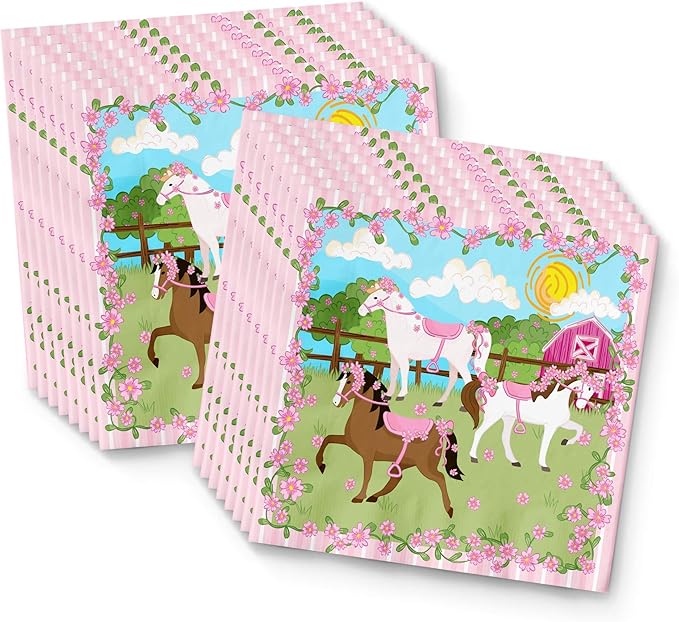 Lovely Pink Horse Birthday Party Supplies Set Plates Napkins Cups Tableware Kit for 16