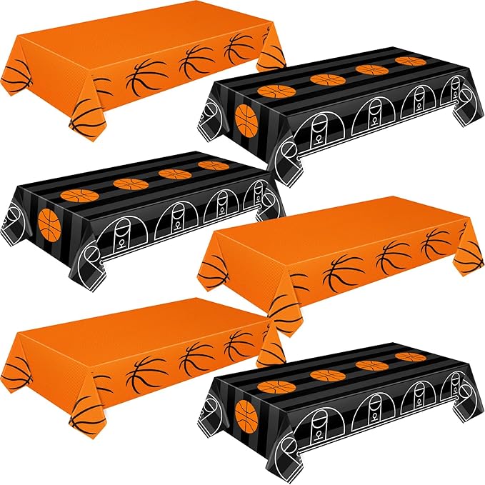 Mixweer 6 Pcs Basketball Plastic Tablecloth Birthday Party Decorations 54 x 108 Inch Basketball Field Rectangular Plastic Table Cover for Sports Theme Fan Sports Event Game Day Birthday Party Supplies