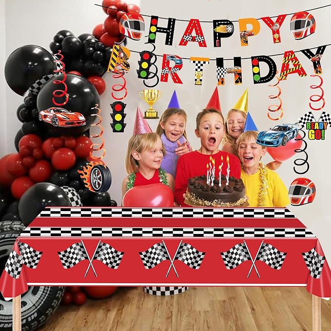 Race Car Party Decorations Race Car Happy Birthday Banner Race Car Theme Tablecloth for Baby Shower Race Car Birthday Party Supplies (Race Car)