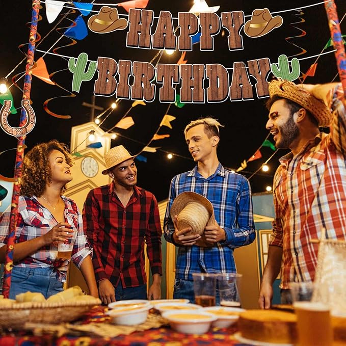 Western Party Decorations, Pre-Strung Western Birthday Banner,Cowboy Birthday Party Decorations, Rodeo Birthday Decorations,Western Birthday Party Decorations and Hanging Swirls, Cowboy Party Decorations