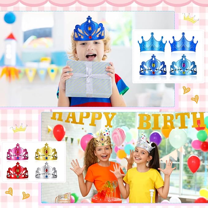 Yaomiao 44 Pcs Birthday Foam Crowns for Kids Princess Tiaras King Hat Bulk Diamond Sticker Kits for Crown Party Supplies