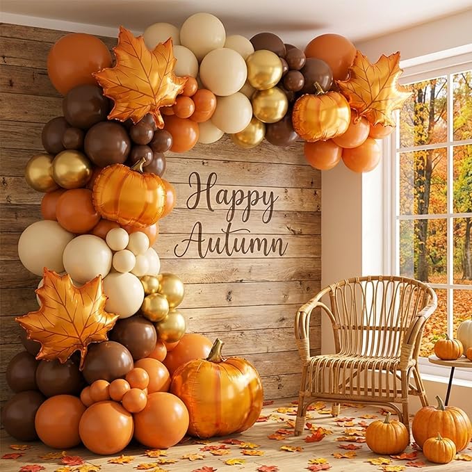 RUBFAC Burnt Orange Balloons 129pcs Different Sizes Pack of 18 12 10 5 Inch, Latex Terracotta Balloon Garland Arch Kit for Fall Thanksgiving Halloween Wedding Birthday Party Decoration