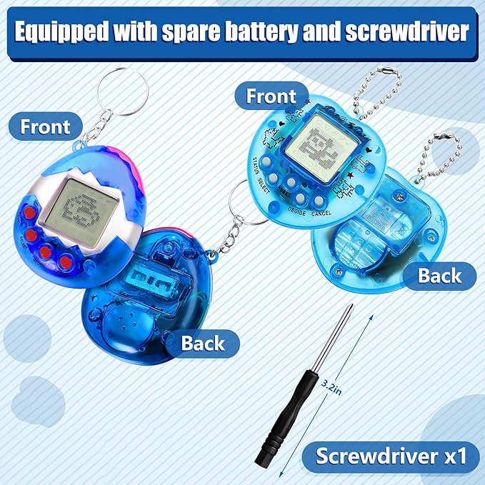 12 Pcs Virtual Electronic Digital Pets Keychain Easter Basket Egg Fillers for Teen Kid , Small Toys for Party Favor Goodie Bags Stuffers Bulk Retro Handheld 90s Pets Game Gift (Transparent,4 Color)