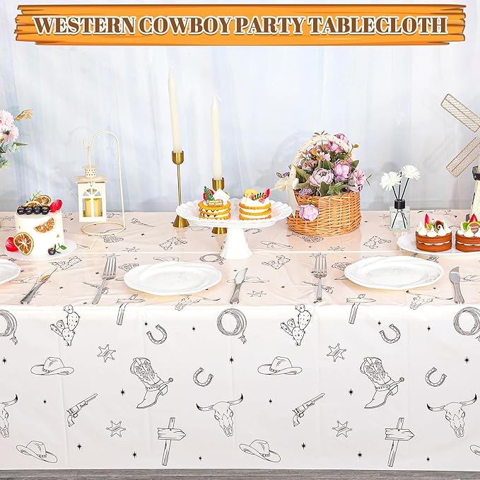 6 Pack Western Cowboy Party Decorations Tablecloth, 54 X 108Inch Rodeo Table Covers Disposable Cowboy Table Cloth Waterproof Tables Cover for Western Rodeo Birthday Party Decor