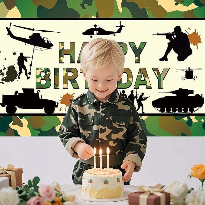 Camo Birthday Party Backdrop Camouflage Happy Birthday Banner Army Military Photography Background for Welcome Soldier Party Decorations Supplies 70.8 x 47.2 Inch