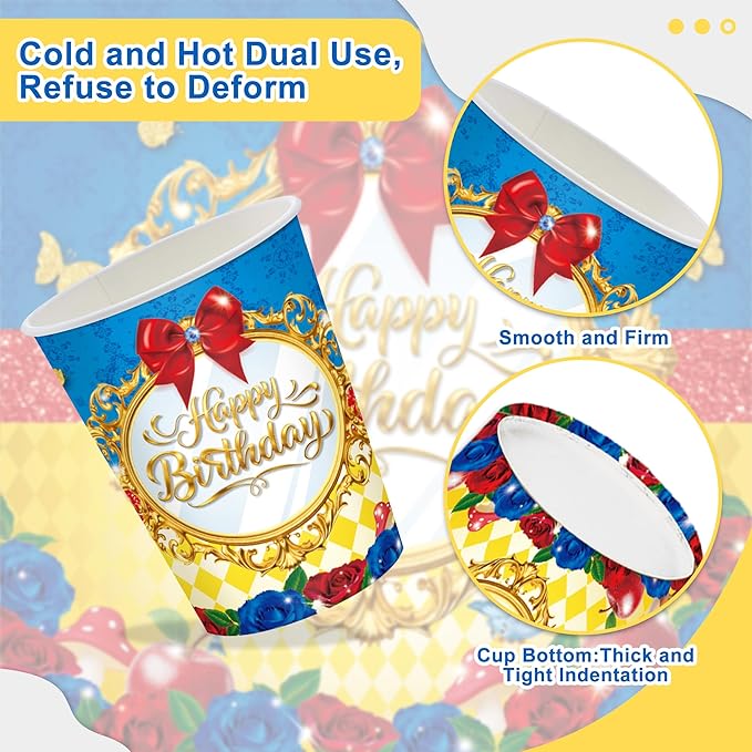 120PCS Princess Party Supplies for Girls Kids Cartoons Snow & White Themed Birthday Party Decorations Tableware Set Plates Napkins Cups Set for 20 Guests