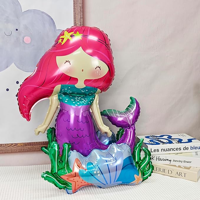Self-Standing mermaid birthday balloon mermaid foil balloon Ocean Balloon for Girls Under The Sea Little Mermaid theme Birthday Party Baby Shower Birthday Decoration Supplies