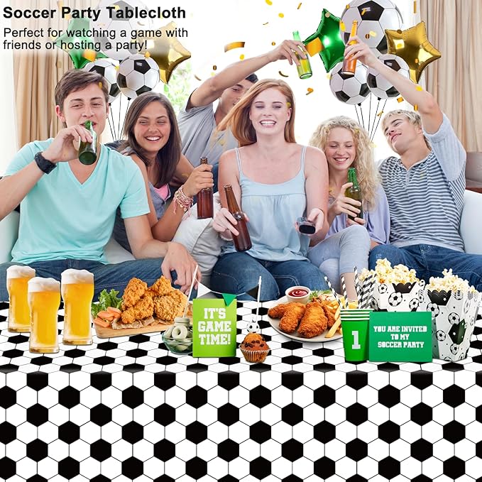 WNINK 6 Pack Soccer Party Tablecloths Soccer Theme Disposable Plastic Table Cloth Soccer Sports Party Table Covers for Soccer Theme Birthday, Outdoor Picnic Party Supplies Decor, 54 x 108 Inch